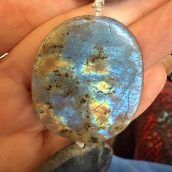 Chunky Labradorite Statement Necklace Polished Iridescent Stone Jewelry Boho 925 - Picture 12 of 16